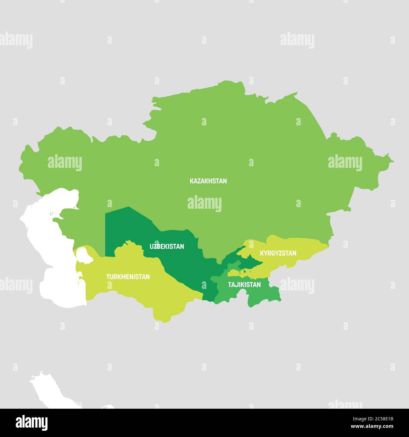 Zentralasien. Karte der Länder in Zentralasien. Vektorgrafik. Stock Vektor