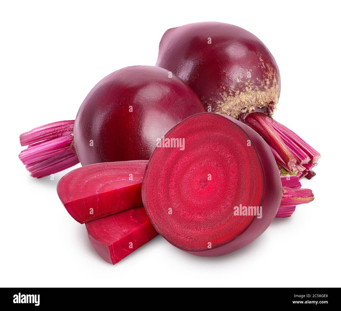 Rote Bete isoliert auf weißem Hintergrund mit Beschneidungspfad und voller Schärfentiefe Stockfoto
