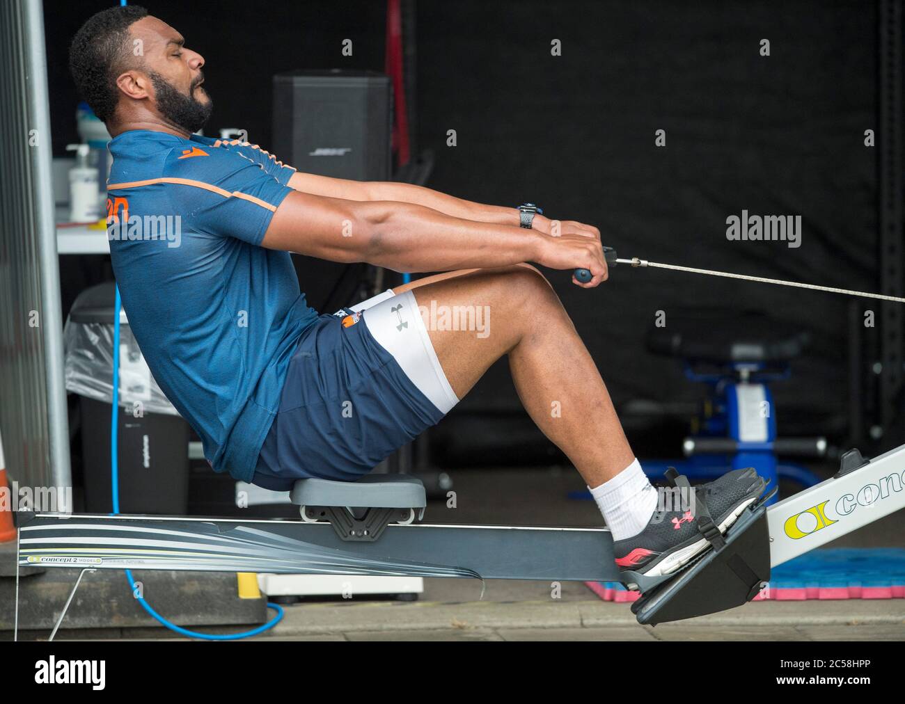 Edinburgh Rugby-Training für sichere Distanzen im BT Murrayfield Stadium, Edinburgh, Schottland, Großbritannien. Juli 2020. Mesu Kunavula während Konditionstraining bei BTMurrayfield. Quelle: Ian Rutherford/Alamy Live News. Stockfoto