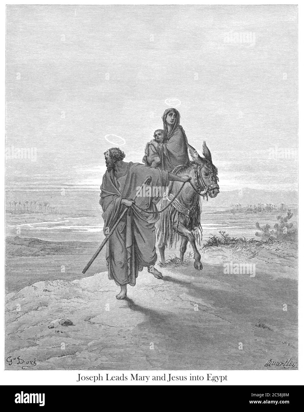 Die Flucht nach Ägypten oder Joseph führt Maria und Jesus nach Ägypten [Matthäus 2:13-14] aus dem Buch "Bible Gallery" illustriert von Gustave Dore mit Memoir of Dore und Beschreibenden Brief-Presse von Talbot W. Chambers D.D. Herausgegeben von Cassell & Company Limited in London und gleichzeitig von Mame in Tours, Frankreich im Jahr 1866 Stockfoto
