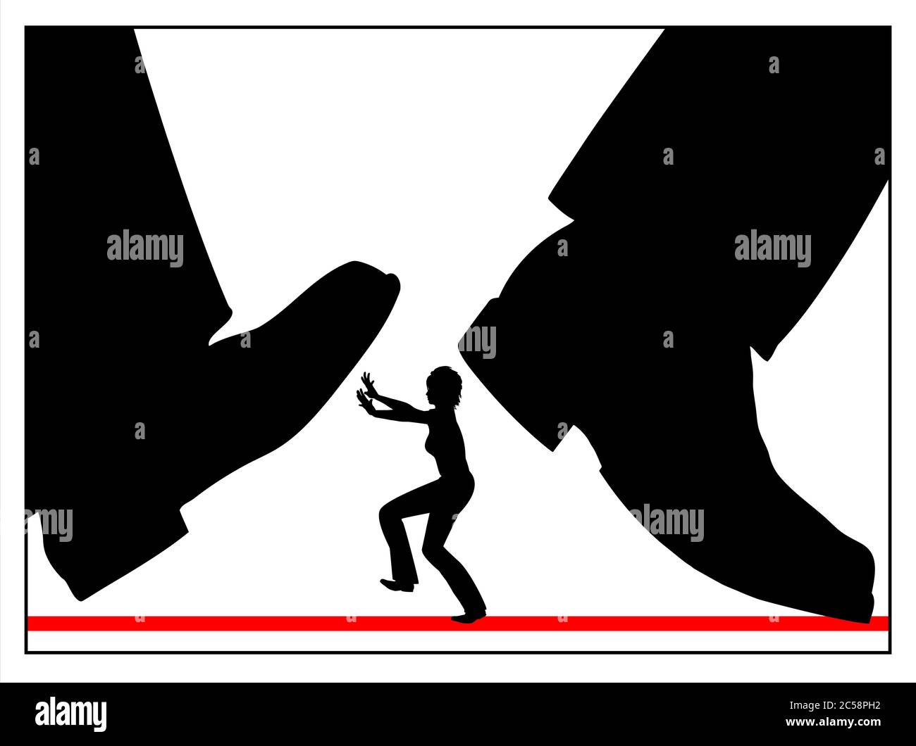 Ungleicher Kampf gegen die Dominanz der Männer. Stockfoto