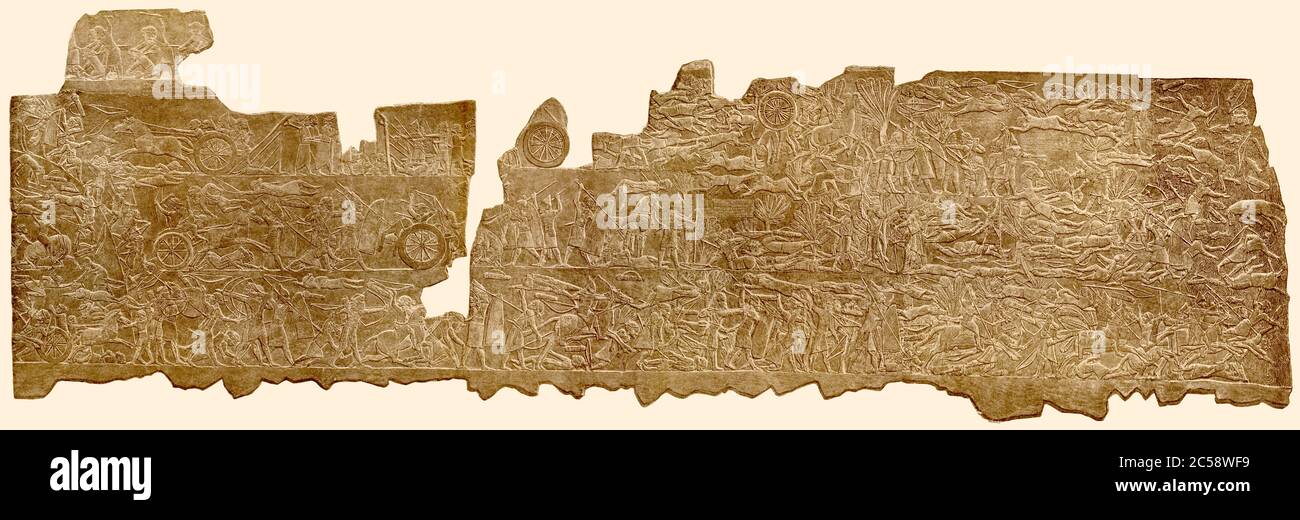 Monumentales Relief der Schlacht von Ulai, auch die Schlacht von Tulliz, c. 653 BCE Stockfoto