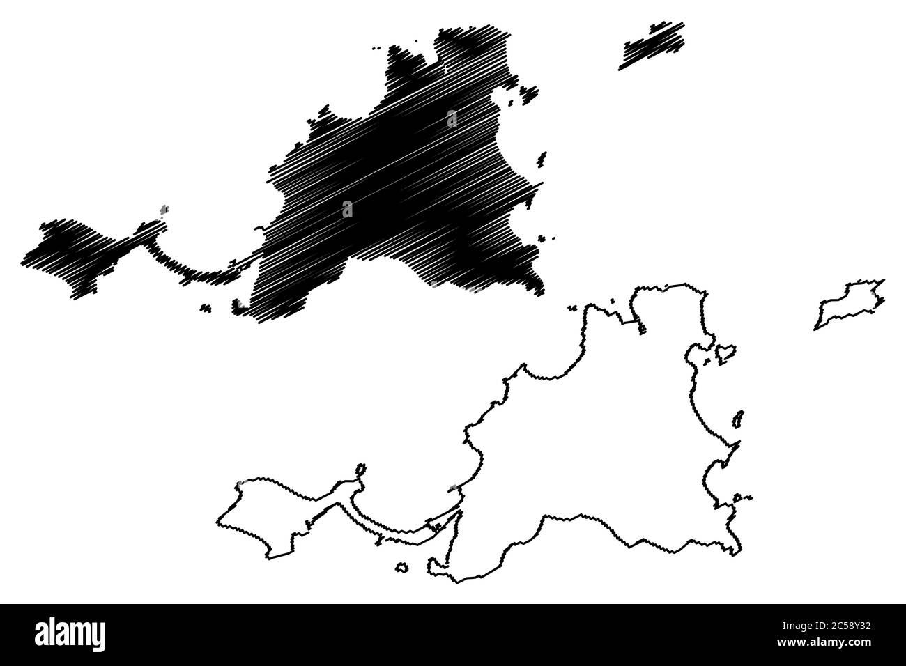 Insel Saint Martin (Frankreich, Frankreich, Frankreich, Übersee-Kollektivität) Karte Vektorgrafik, Skizze Kolliktivität von Saint Martin Karte Stock Vektor