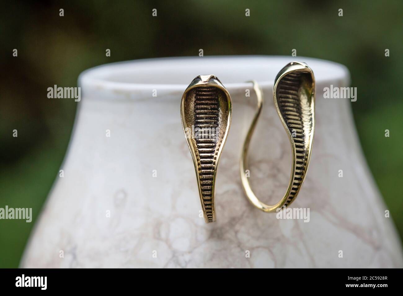 Messing Metall Boho Stil Cobra Schlangenform indische Ohrringe Stockfoto