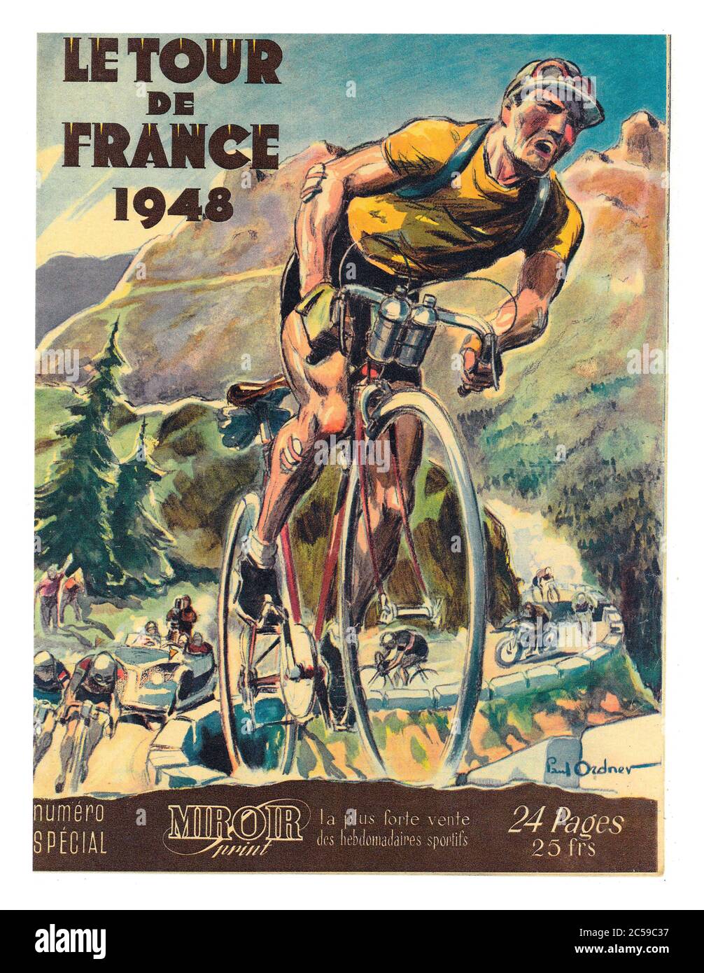 Titelblatt des Vintage 1940er-Programms für die Tour de France 1948, Vintage-Archiv Französische Radsportbroschüre zu 24frs France von Paul Ordner Stockfoto