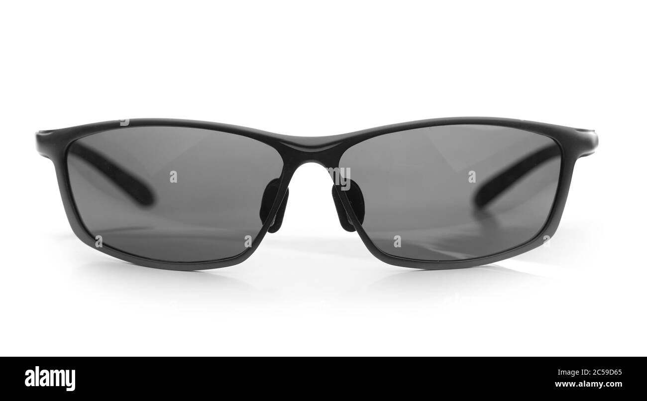 Moderne Sonnenbrille auf weißem Hintergrund isoliert. Modisches Accessoire. Stockfoto