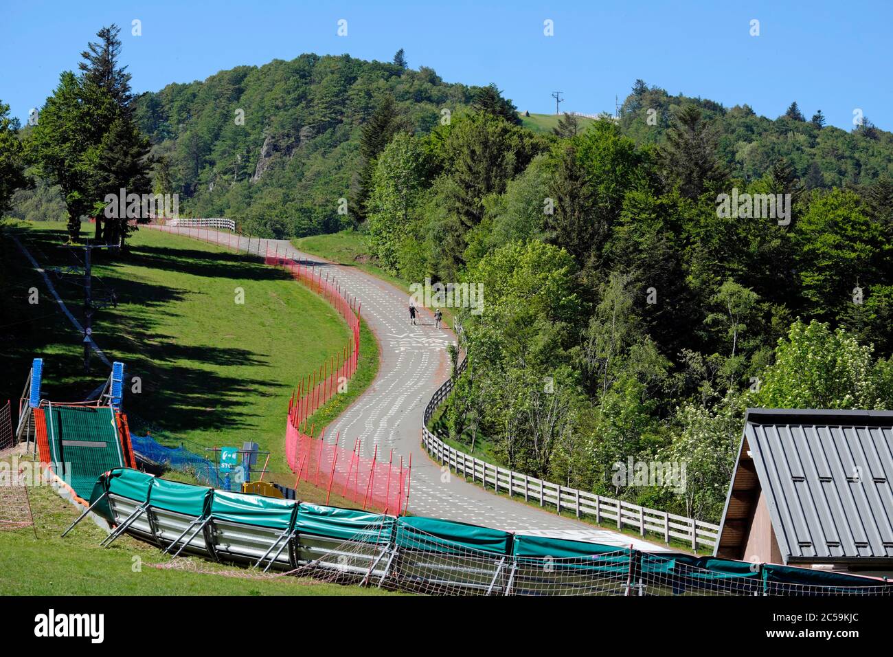 Frankreich, Haute Saone, Plancher les Mines, La Planche des Belles Filles, Gipfel, die letzte Radtour der Tour de France, Anmeldung auf der Straße Stockfoto