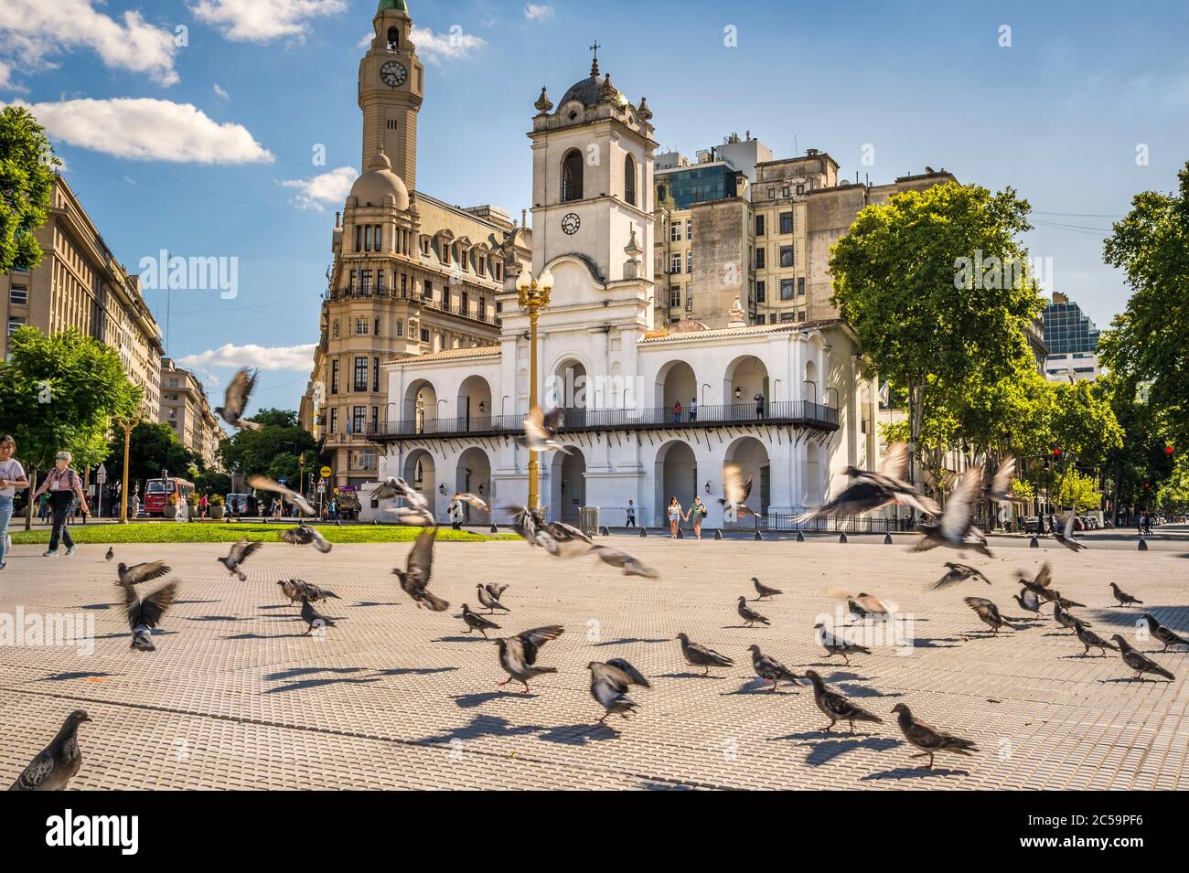 Argentinien, Buenos Aires, La Plaza de Mayo, der Gründungsort der Stadt, wurde 1884 aus der Vereinigung der Plätze und Fort Victoria geschaffen, um ein Gebäude namens Recova Vieja abzureißen, das sie trennte Stockfoto