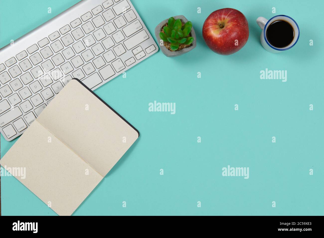 Ernährungstagebuch mit Online-Monitoring auf grünem Hintergrund Stockfoto