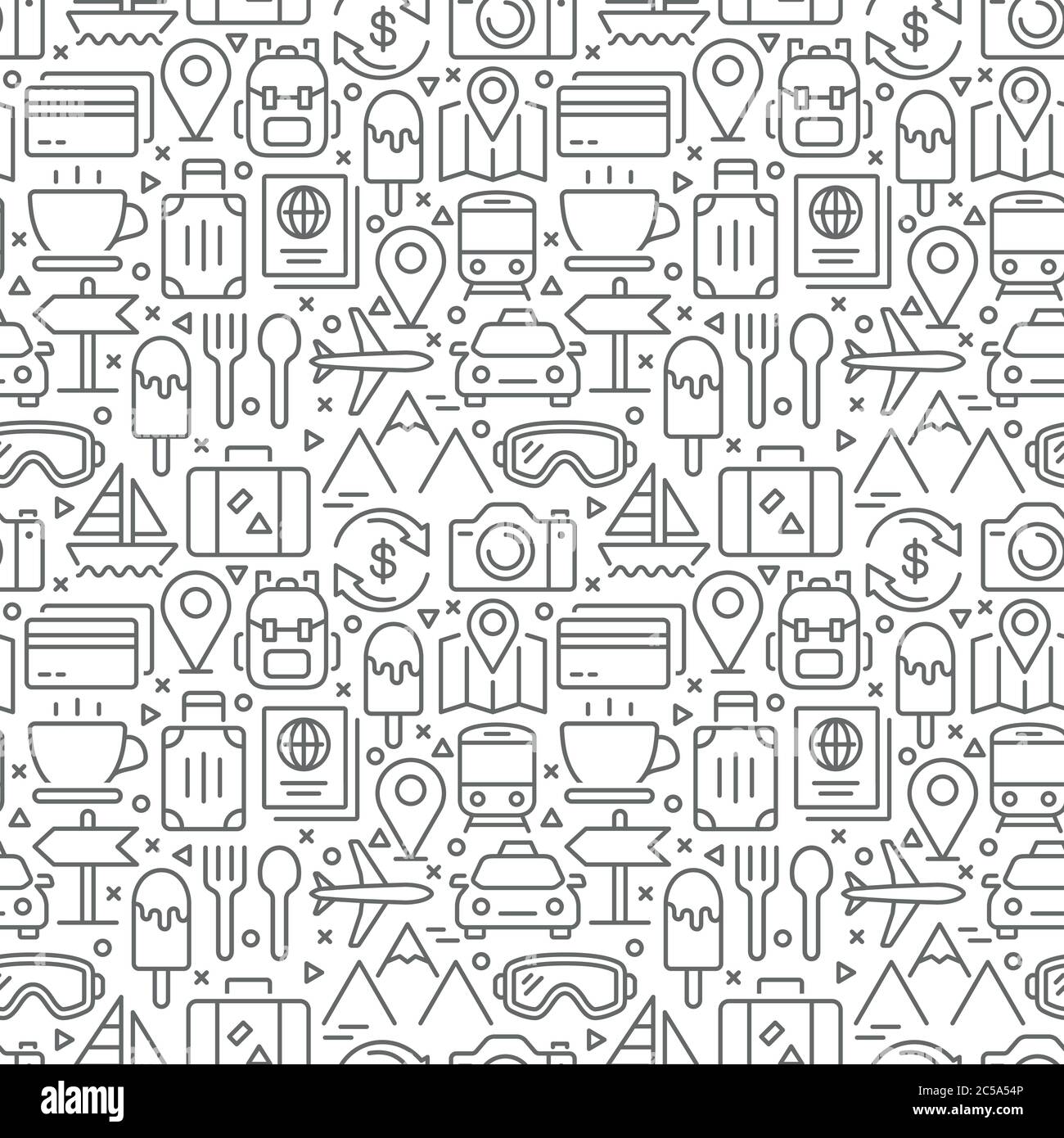 Nahtlose Reise-Muster mit dünnen Linien Symbole Stock Vektor