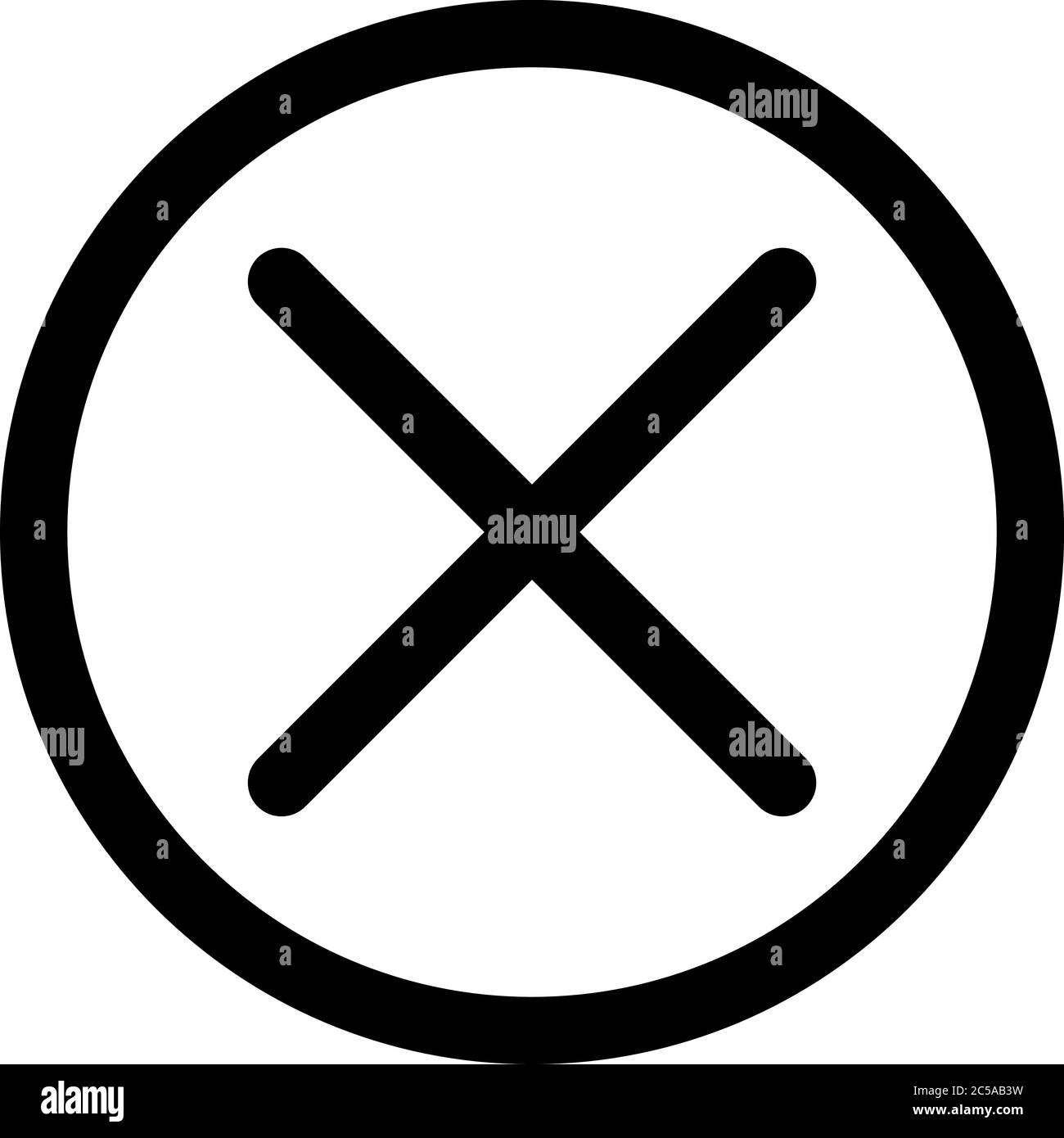 Kreuz in das Kreissymbol. Symbol für „Schließen“, „Verleugnen“ oder „falsch“. Umreißen Sie modernes Design-Element. Einfaches schwarzes flaches Vektorzeichen mit abgerundeten Ecken. Stock Vektor