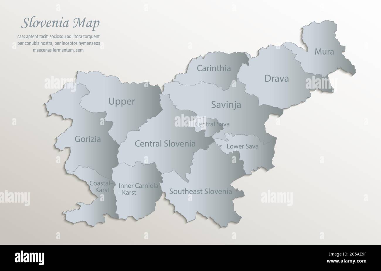 Slowenien Karte, administrative Teilung mit Namen, weiß blaue Karte