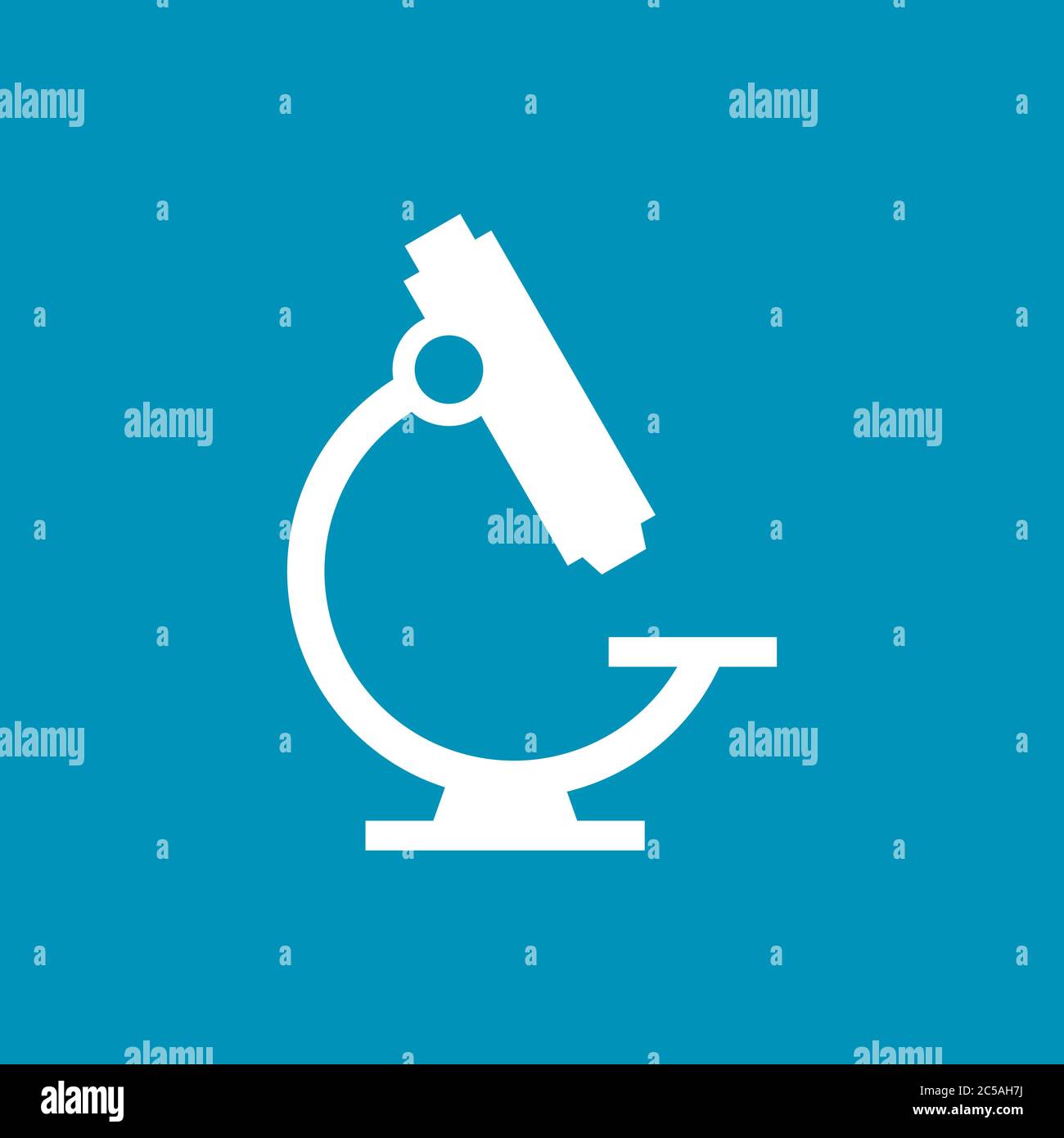 Weißes Mikroskop-Symbol auf blauem Hintergrund. Wissenschaft, Medizin Konzept. Laborgeräte für vergrößerte Sicht auf Keime. Mikrobiologie und Wissenschaftsvektor Stock Vektor