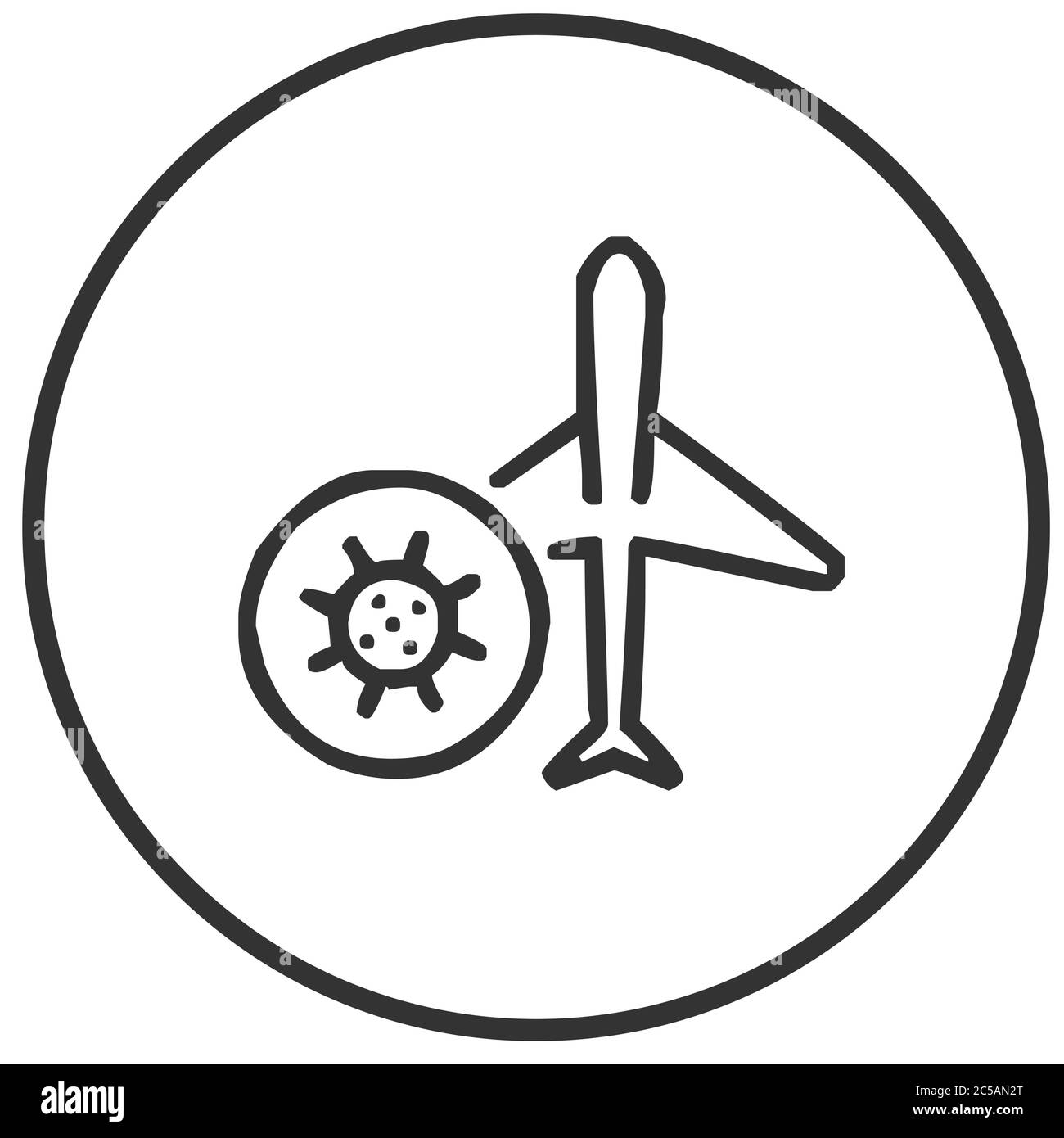 Flugzeug mit Coronavirus oder hohes Risiko einer Infektion im Flugzeug Symbol Vektor-Illustration infiziert Stock Vektor