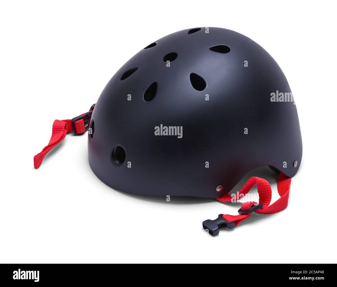 Schwarzer Skate Helm isoliert auf weißem Hintergrund. Stockfoto