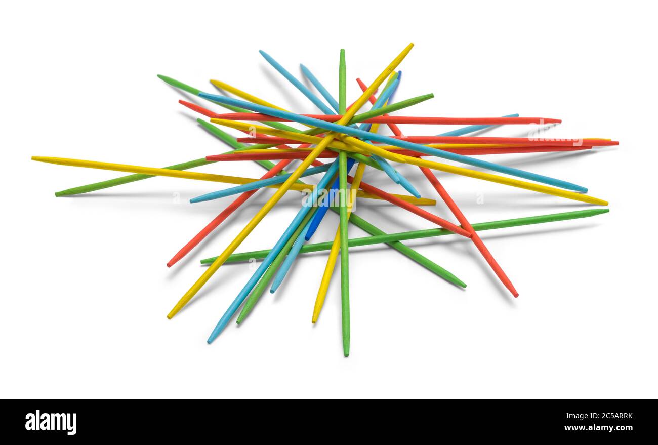 Holzstab Spiel isoliert auf weißem Hintergrund. Stockfoto