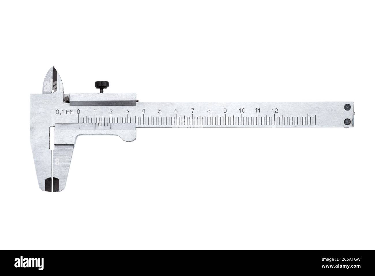 messschieber Engineering Tool für die Messung von Größen, Objekt isoliert auf weißem Hintergrund. Stockfoto