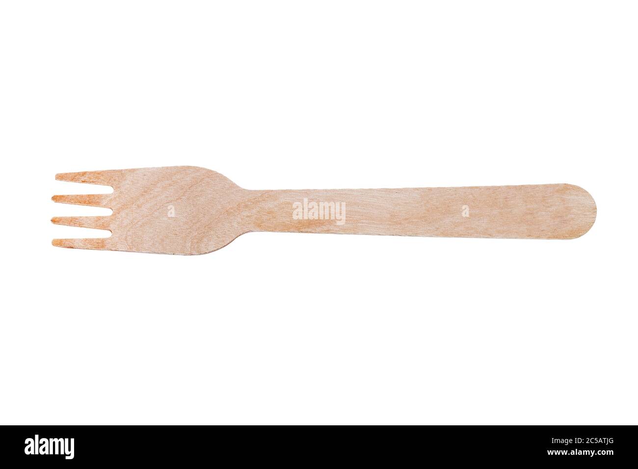 Holz Einweggabel aus Öko-Materialien auf einem weißen Hintergrund Draufsicht, Besteck umweltfreundlich zur Umwelt. Stockfoto
