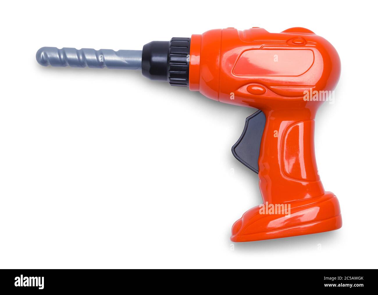 Orange Kunststoff Spielzeug Drill isoliert auf Weiß. Stockfoto