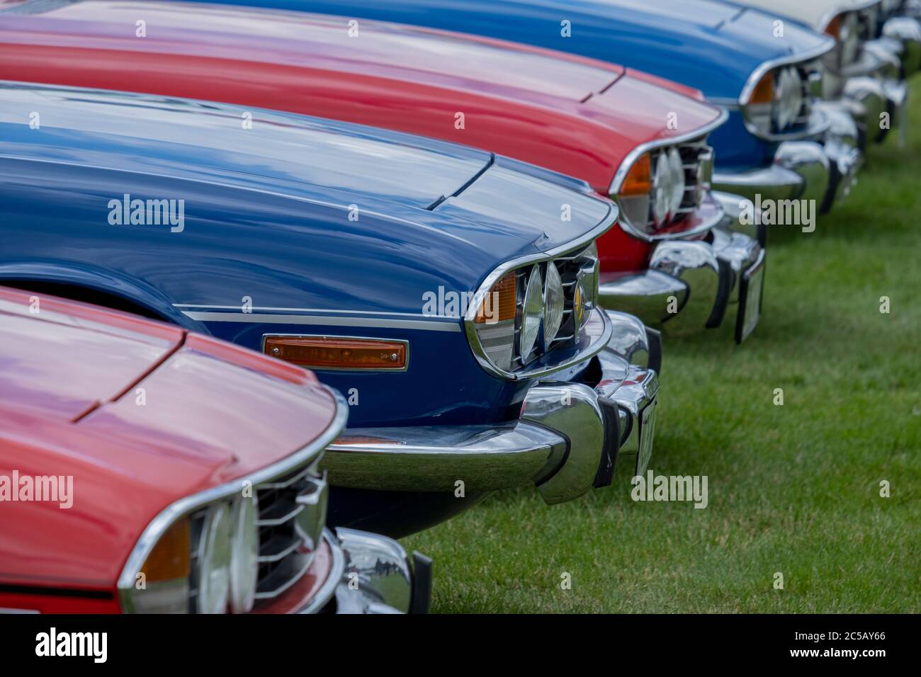 Linie der Triumph Stag Autos auf einer Oldtimer-Show Stockfoto