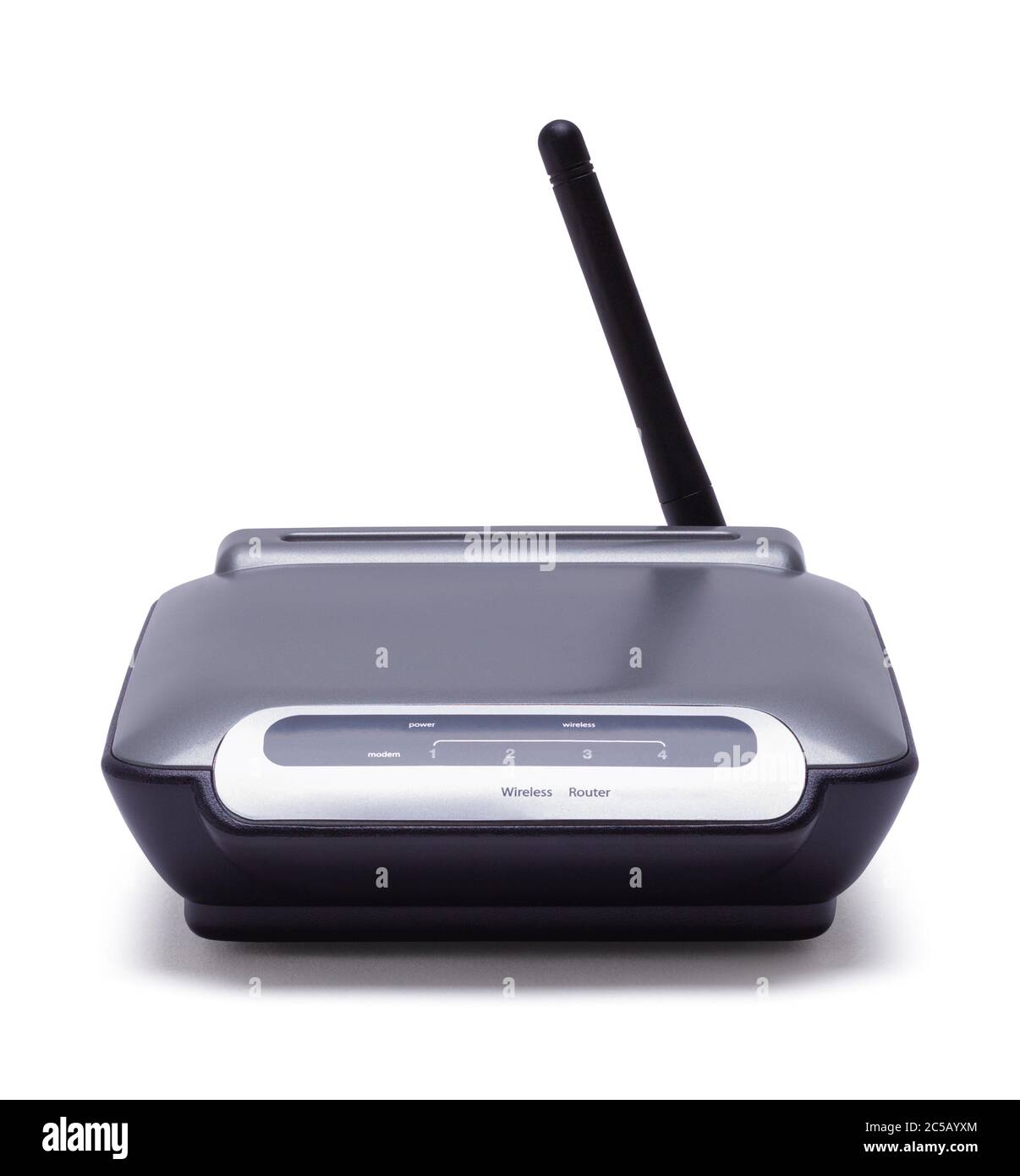 Wireless Computer Modem Router Vorderansicht isoliert auf Weiß. Stockfoto