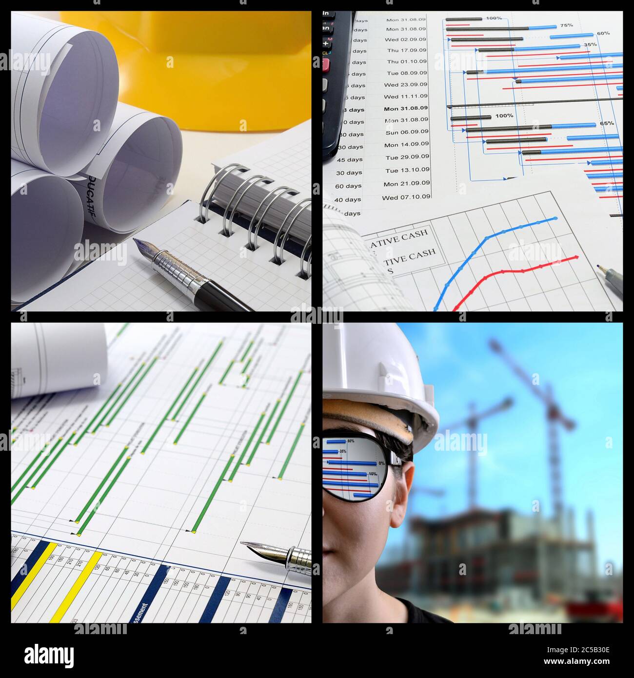 Collage für Bauprojektmanagement Stockfoto