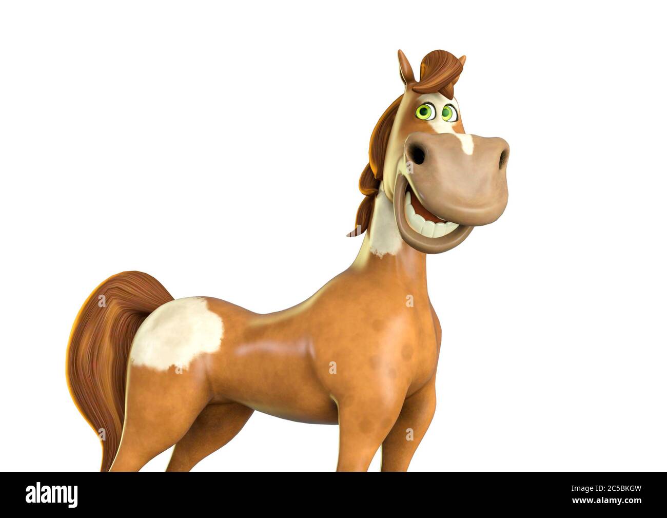 Pferd Cartoon ist glücklich auf weißem Hintergrund, 3d-Illustration Stockfoto