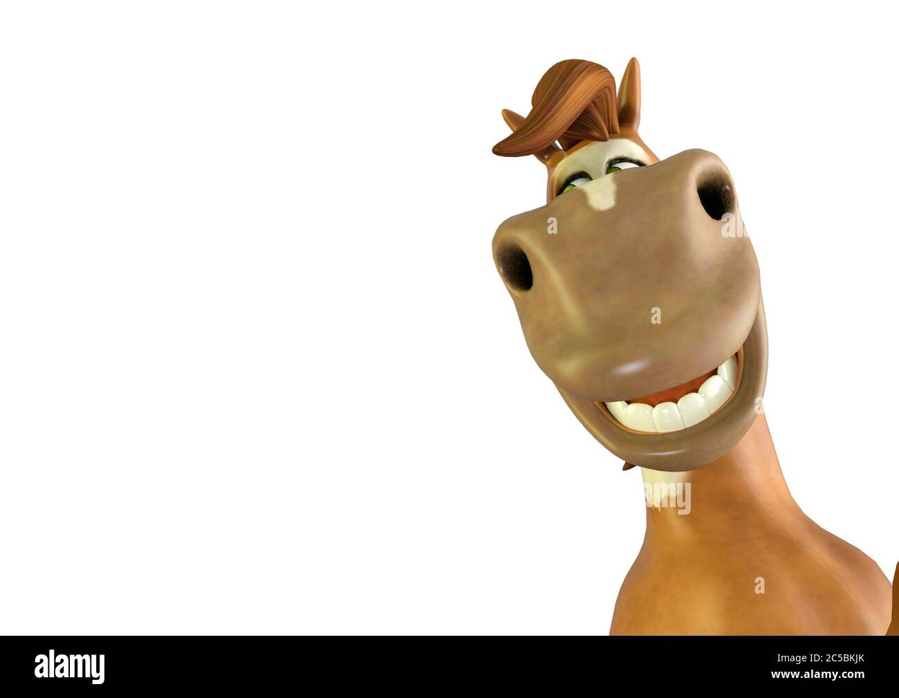 Pferd Cartoon lächelnd auf weißem Hintergrund, 3d-Illustration Stockfoto