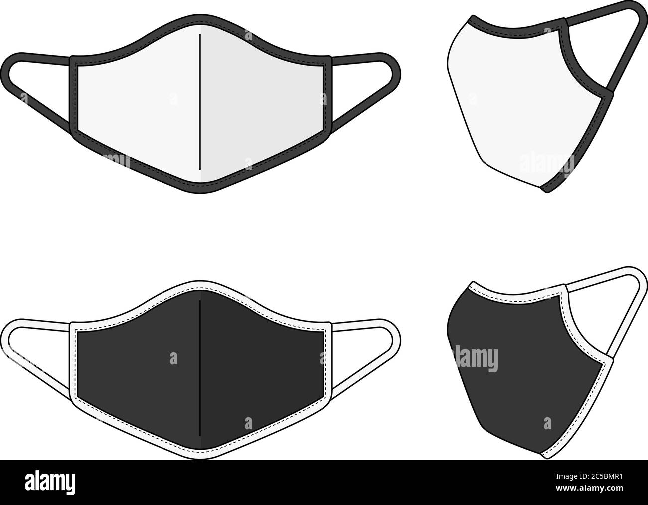 Medizinische Gesichtsmaske Vektor Vorlage Illustration Set (Piping / 2 Ton Typ) Stock Vektor