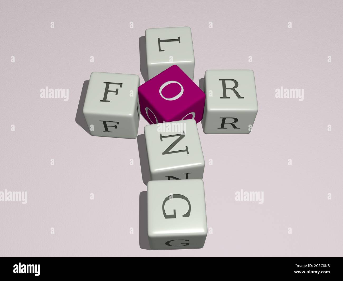 Kombination von Valentinstag denken Sie Worte sehnen sich nach gebaut von kubischen Buchstaben aus der oberen Perspektive, ausgezeichnet für die Konzeptpräsentation. Hintergrund und schön. 3D-Illustration Stockfoto