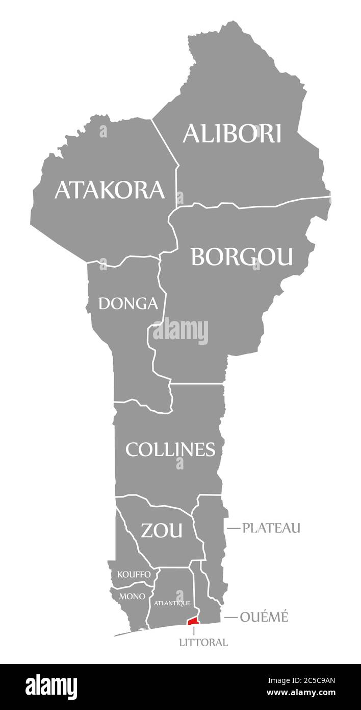 Litoral rot in Karte von Benin hervorgehoben Stockfoto