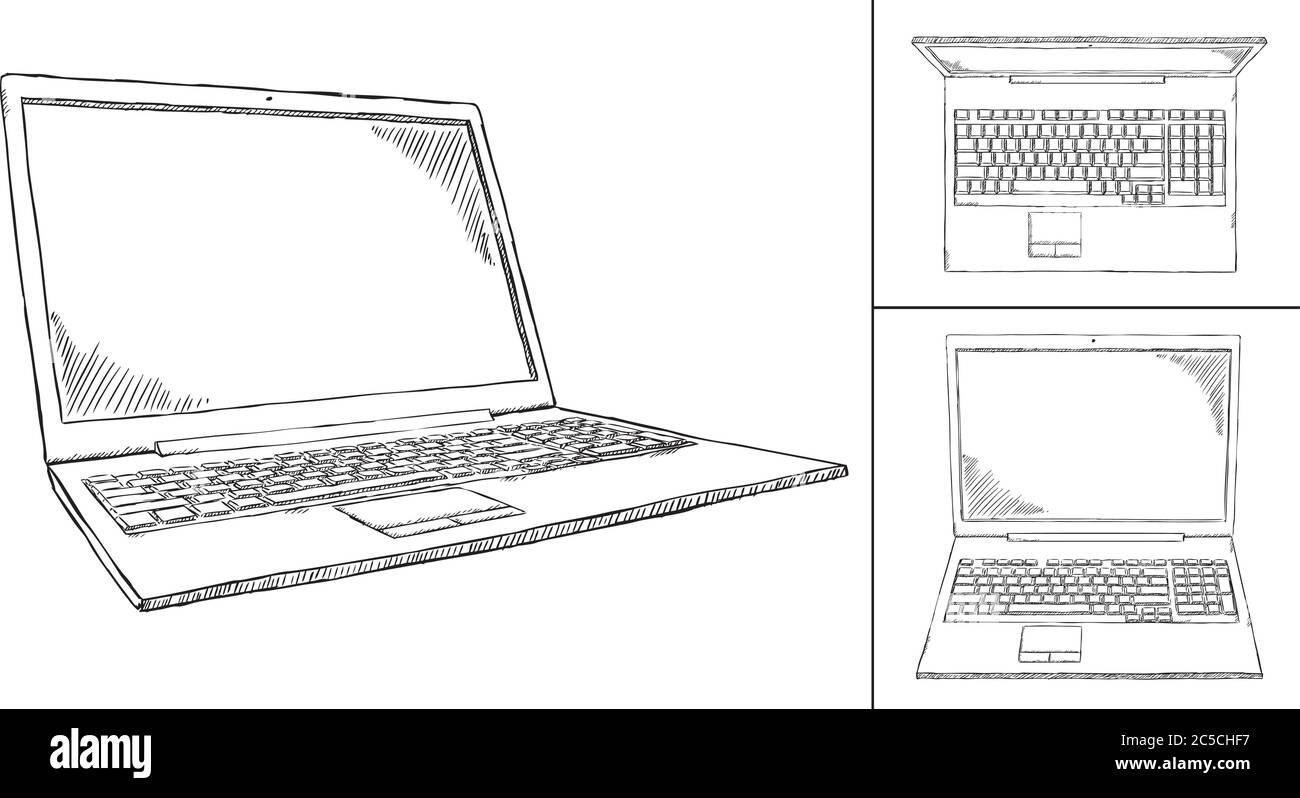 Notizbuch im Skizzenstil in 3 verschiedenen Ansichten. Handgezeichnete Doodle-Vektorgrafik. Stock Vektor