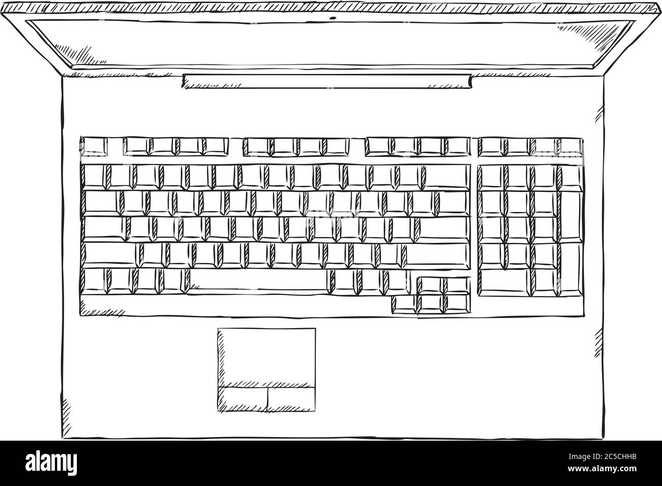 Schwarz-Weiß-Notizbuch mit Handdruck - Draufsicht. Handgezeichnete Doodle-Vektorgrafik. Stock Vektor