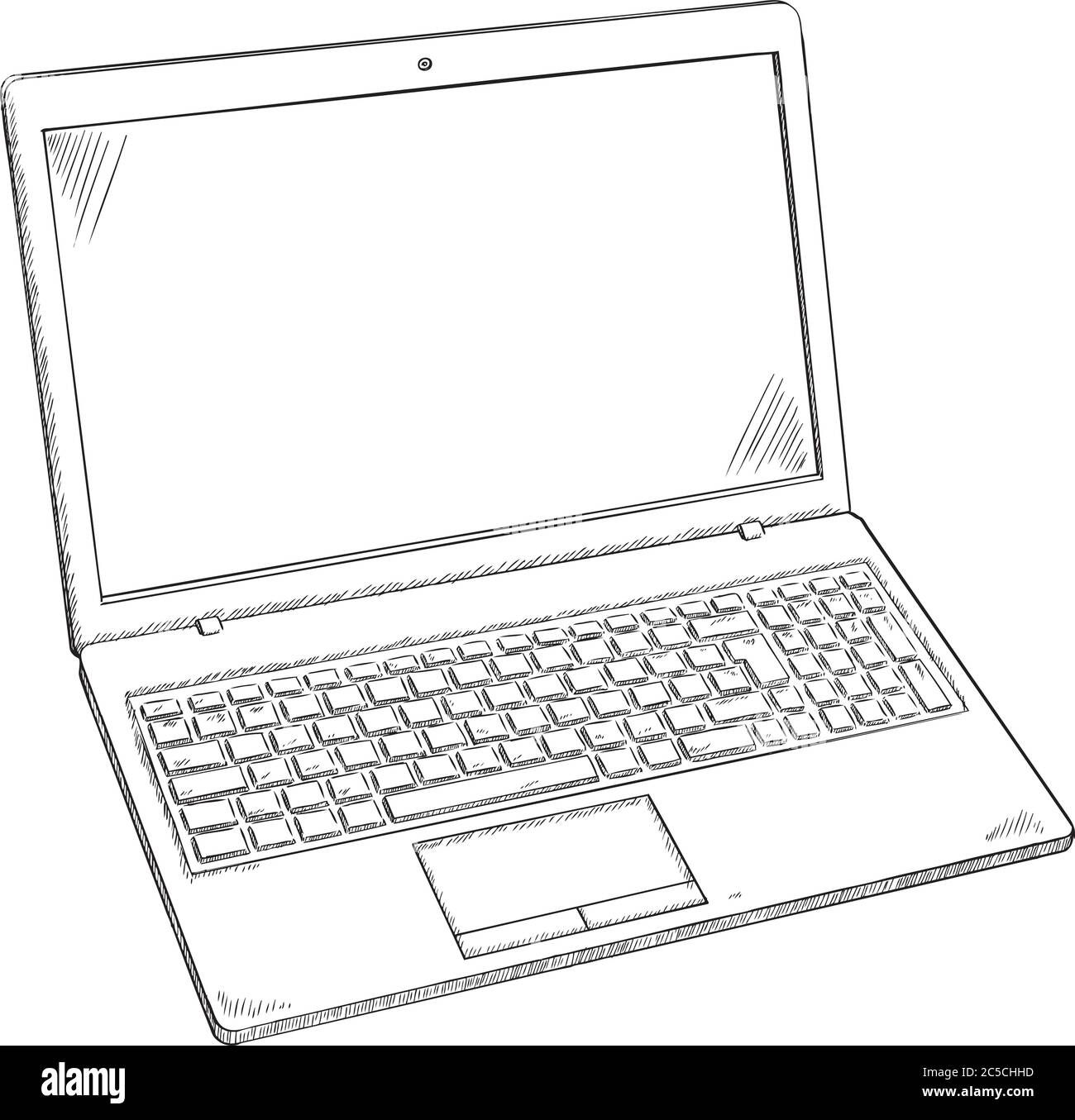 Illustration von Laptop PC - Skizze Stil Doodle. Handgezeichnete Doodle-Vektorgrafik. Stock Vektor