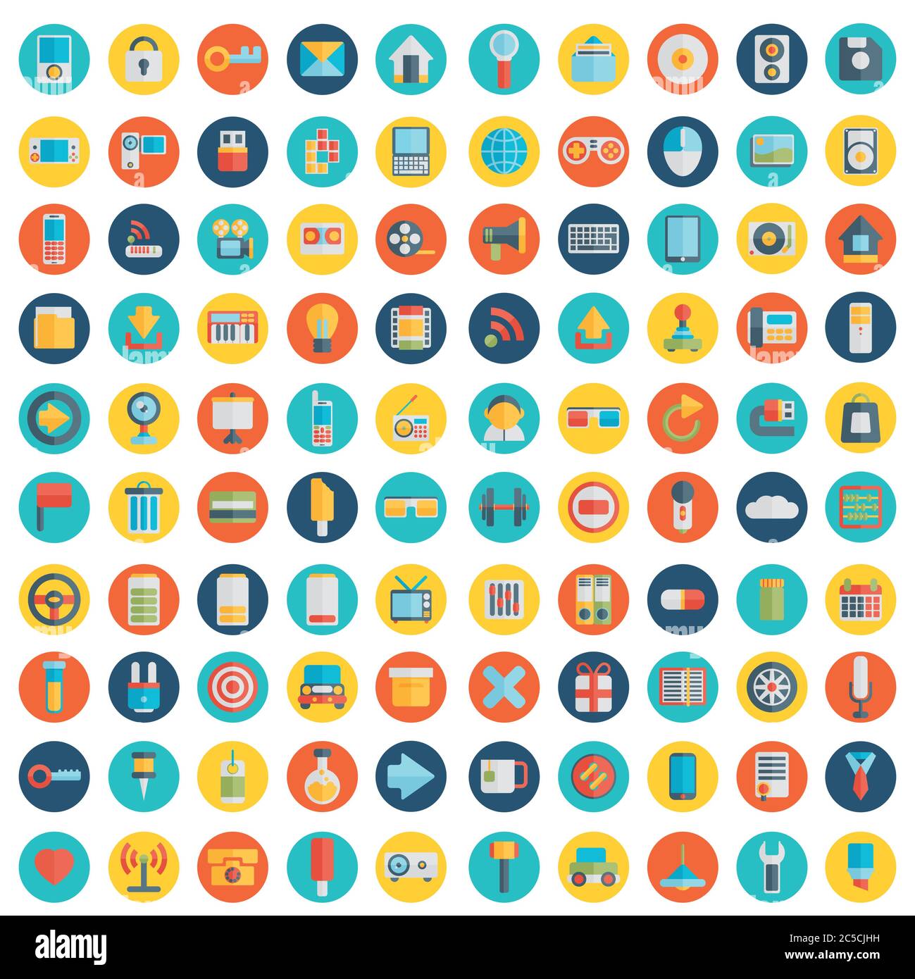 Satz von 100 Vektor-Social-Media-Symbolen. Flache Ausführung - Teil 1 - Vektor-Symbole Stock Vektor