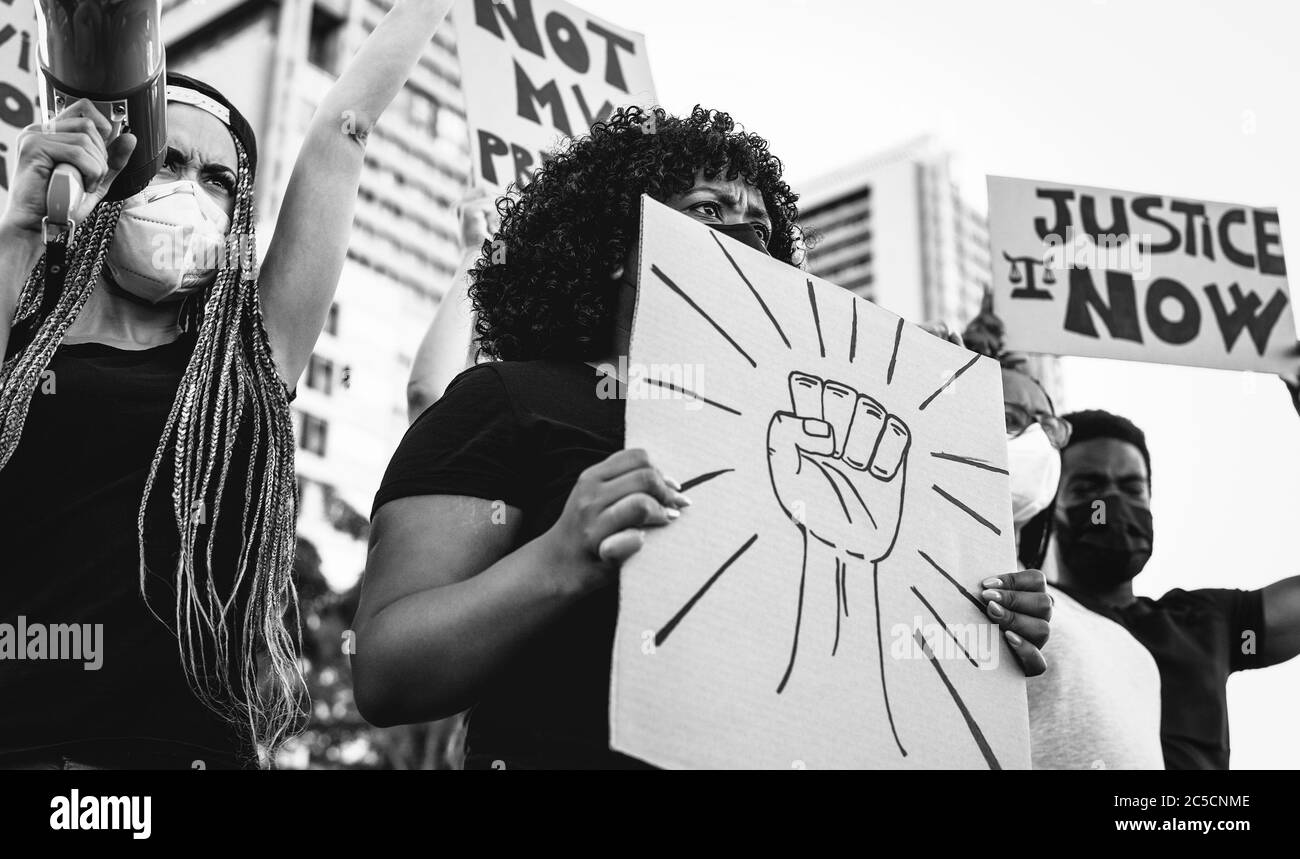 Black Lives Matter internationale aktivistische Bewegung protestiert gegen Rassismus und kämpft für Gerechtigkeit Stockfoto