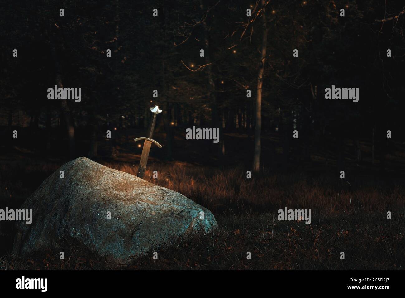 Excalibur Schwert im Felsen. König Arthur und Fantasie Stockfoto