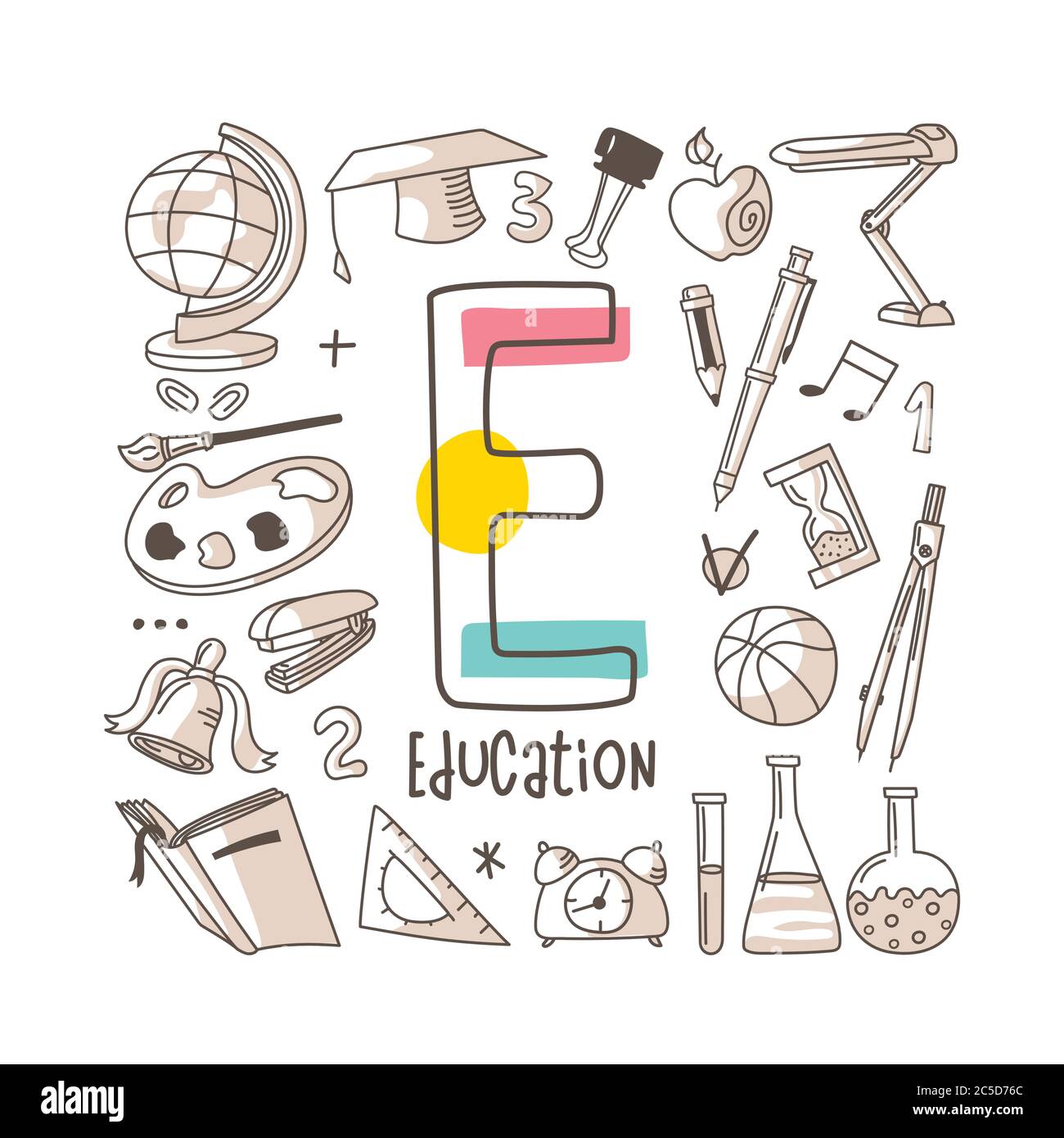 Letter E - Bildung, niedliche Alphabet-Serie im Doodle-Stil, Vektor-Illustration Stock Vektor