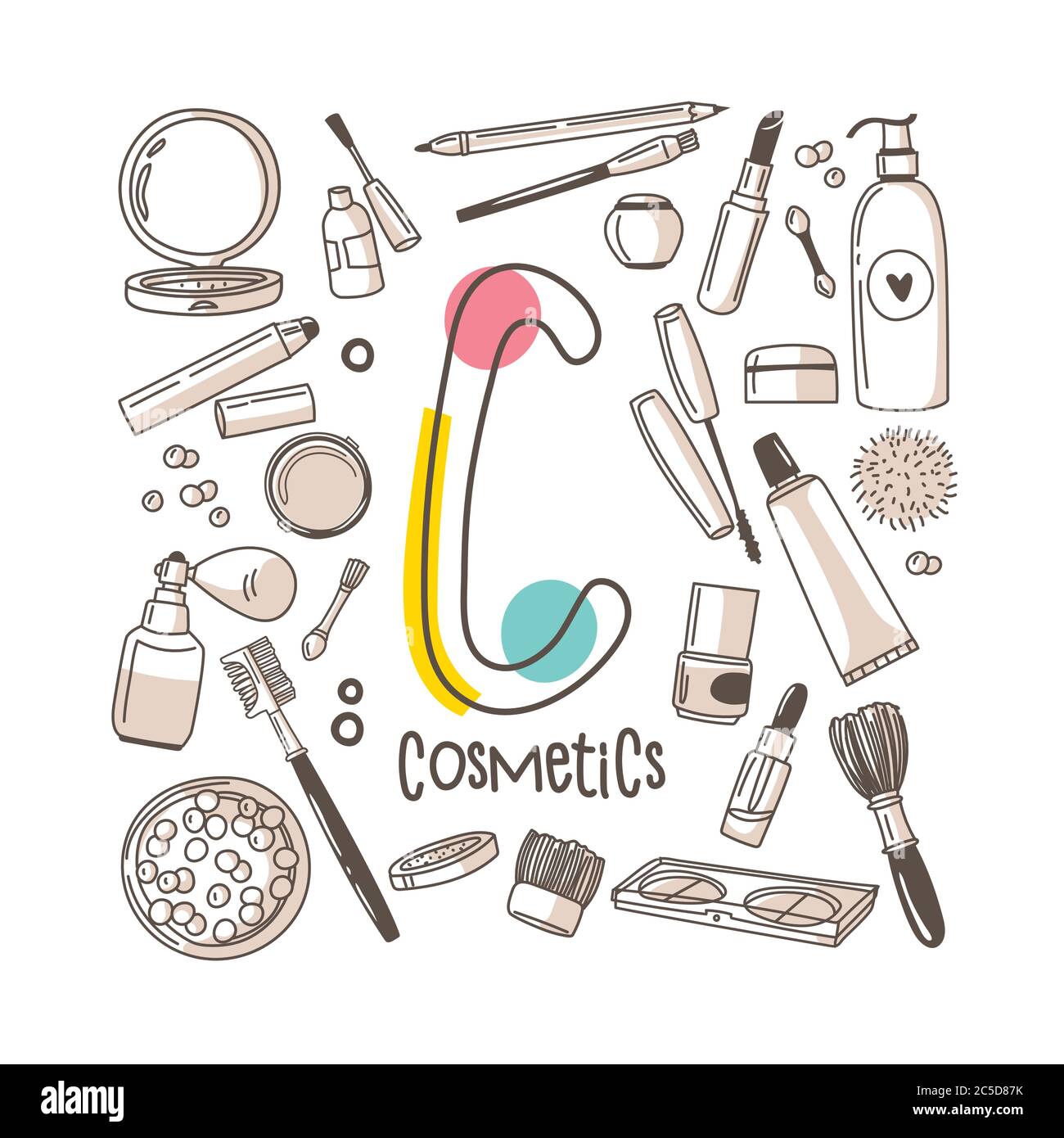 Buchstabe C - Kosmetik, nette Alphabet-Reihe im Doodle-Stil, Vektor-Abbildung Stock Vektor
