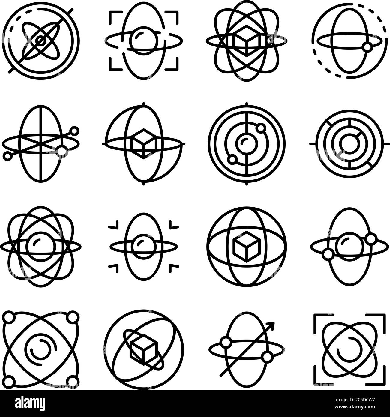 Gyroskop Symbole gesetzt, Umriss Stil Stock Vektor
