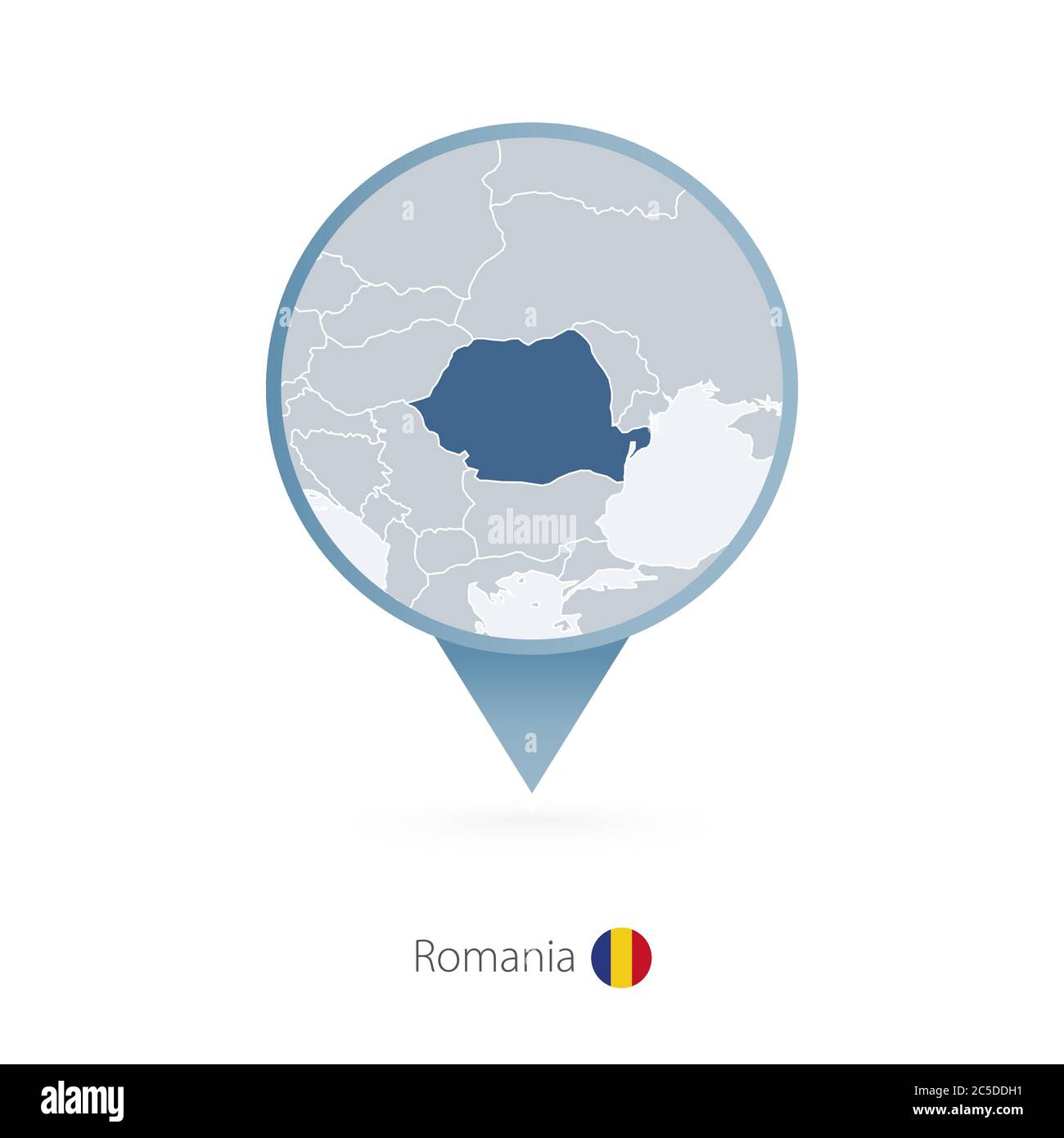 Kartennadel mit detaillierter Karte von Rumänien und den Nachbarländern. Stock Vektor