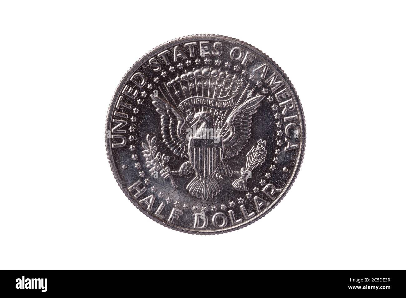 USA Half Dollar Nickel Münze (50 Cent) datiert 1989 mit einem Bild von Weißadler ausgeschnitten und isoliert auf einem weißen Hintergrund Stockfoto