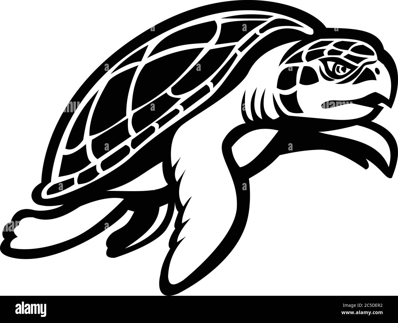 Schwarz-Weiß Maskottchen Illustration einer Kemp ridley Meeresschildkröte, oder die Atlantic ridley Meeresschildkröte, die seltenste Art von Meeresschildkröte, schwimmende ansichts Stock Vektor