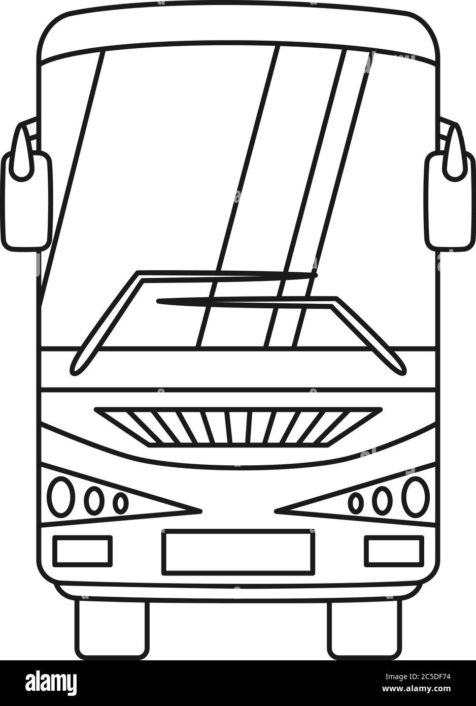 Line Art schwarz-weiß Bus Vorderansicht. Stock Vektor