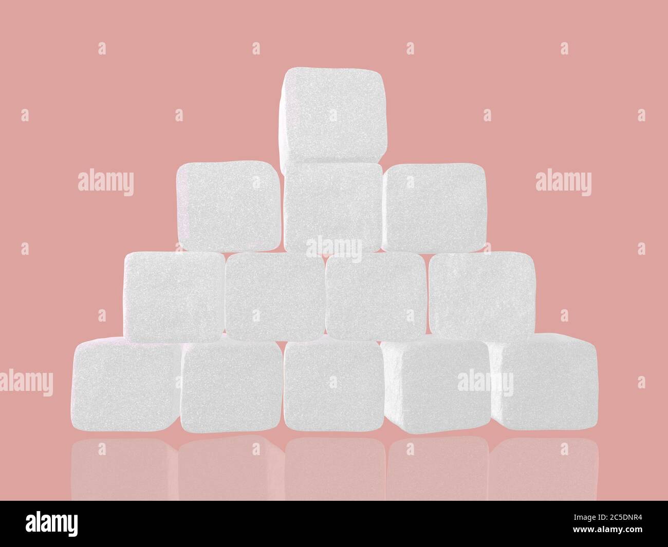 Wand aus Zuckerwürfeln. Hintergrund von Zuckerstücken. 3d-Illustration Stockfoto