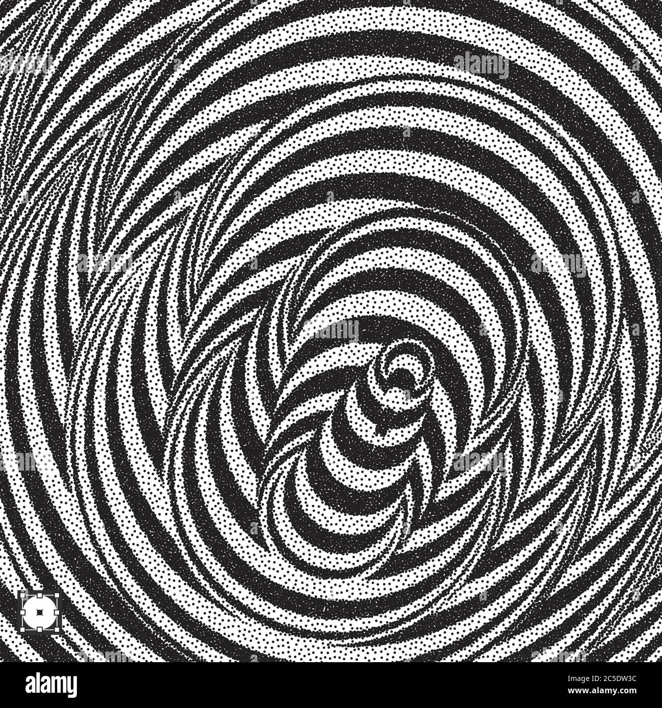 Tunnel. Schwarze und weiße abstrakte gestreiften Hintergrund. Pointillismus Muster mit optischen Täuschung. Gepunktete Vector Illustration. Stock Vektor