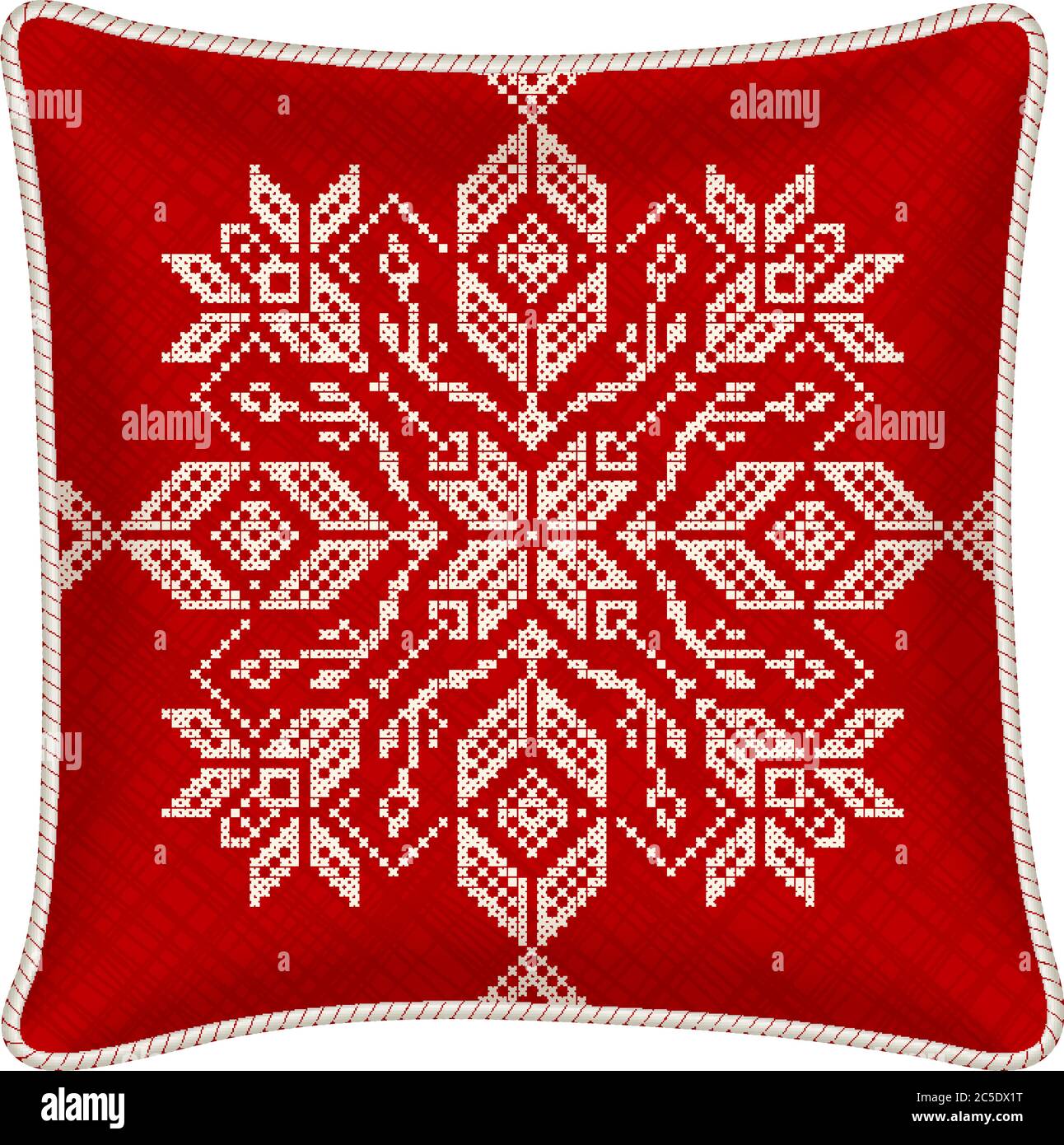 Vektor-Kissen mit besticktem Kissenbezug. Traditionelle skandinavische  Ornament für Weihnachten - leuchtend rote und weiße Schneeflocken im  Kreuzstich Muster Stock-Vektorgrafik - Alamy