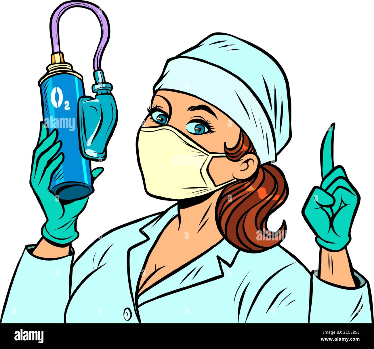 Krankenschwester mit einer medizinischen Sauerstoffflasche Stock Vektor Krankenschwester mit einer medizinischen Sauerstoffflasche Stock Vektor