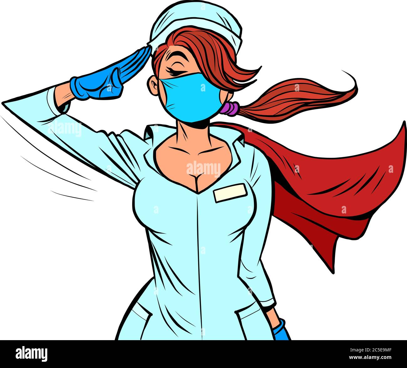 Super Held Krankenschwester Militär grüßt Stock Vektor