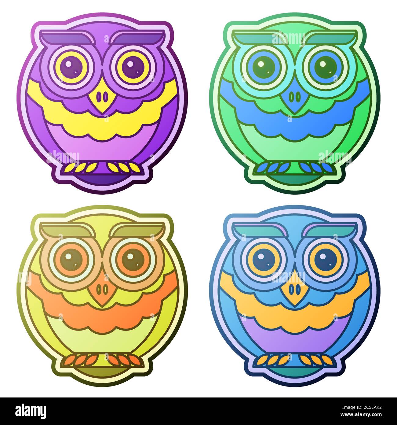 Vektorgrafik. Eule. Flacher Satz. Stock Vektor